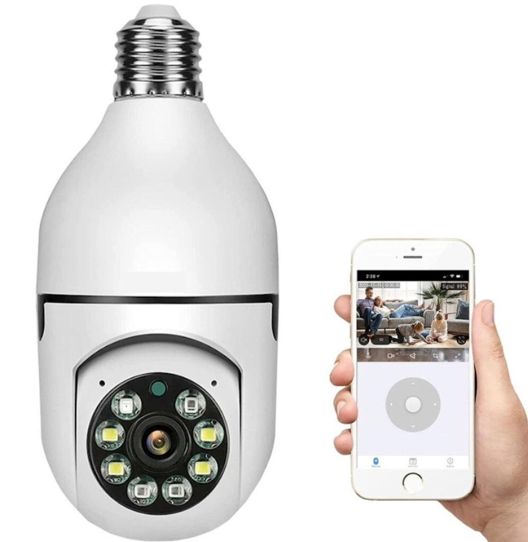 CAMARA WIFI TIPO LAMPARA BOMBITA E27 DE LUZ DOMO INALAMBRICO IP IOS ANDROID 2K HD GIRATORIA