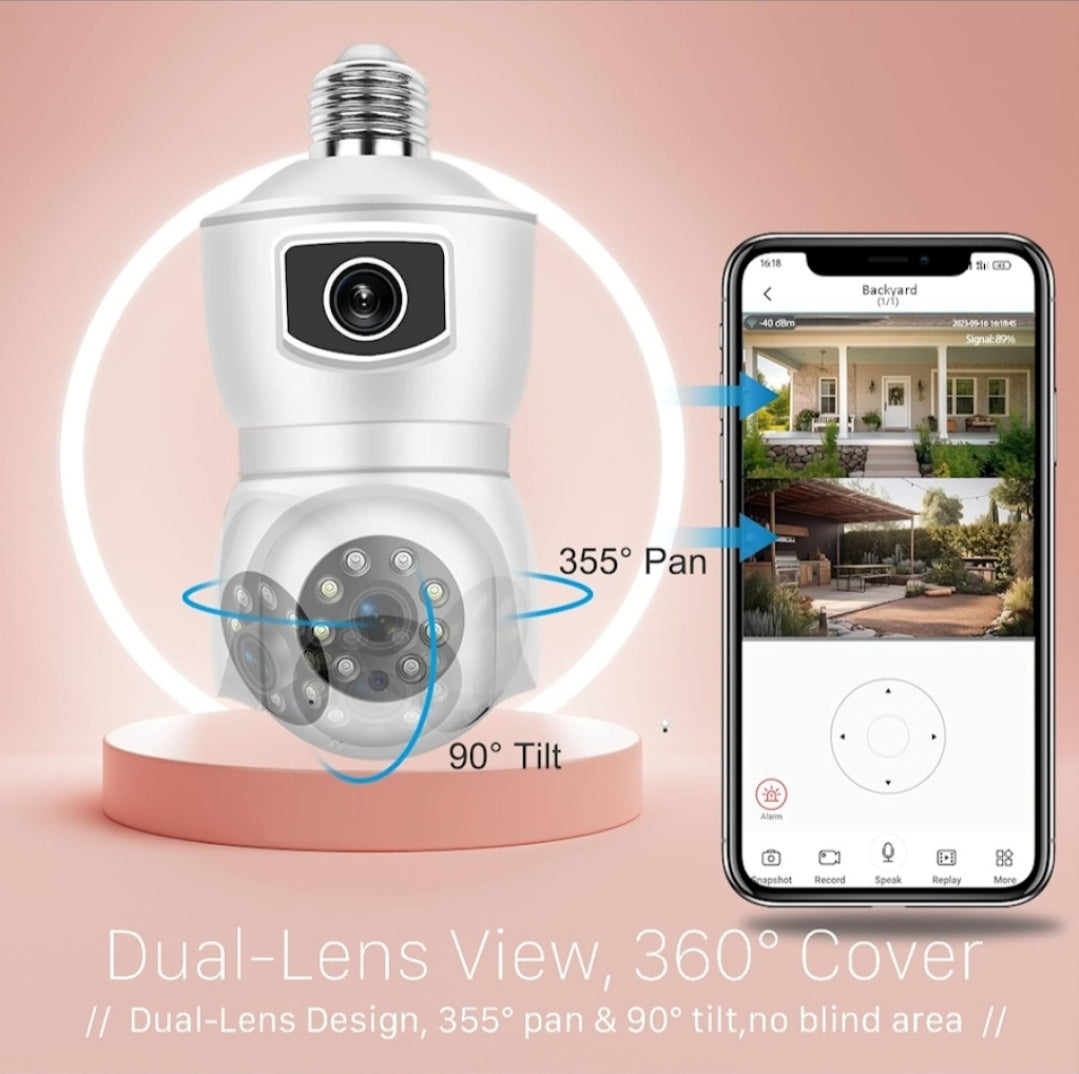 DOBLE CAMARA WIFI LAMPARA BOMBITA E27 DE LUZ FIJA +DOMO INALAMBRICO IP IOS ANDROID FULL-HD 1080P