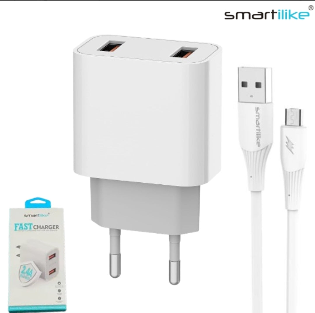 Cargador De Pared Doble USB 2.4A + Cable Micro USB / Smartilike