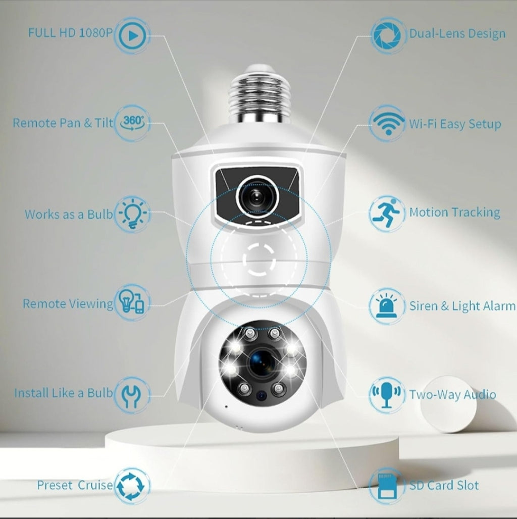 DOBLE CAMARA WIFI LAMPARA BOMBITA E27 DE LUZ FIJA +DOMO INALAMBRICO IP IOS ANDROID FULL-HD 1080P