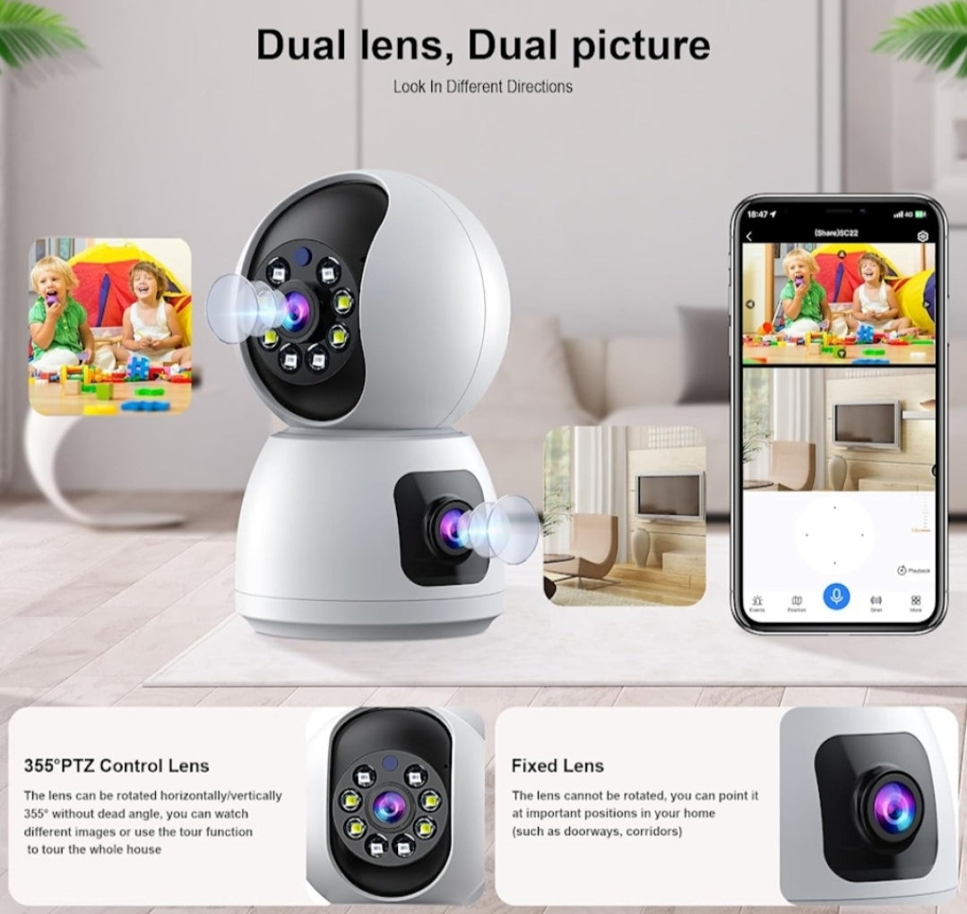 CAMARA WIFI DOBLE FIJA + DOMO INALAMBRICO IP ANDROID IOS IPHONE