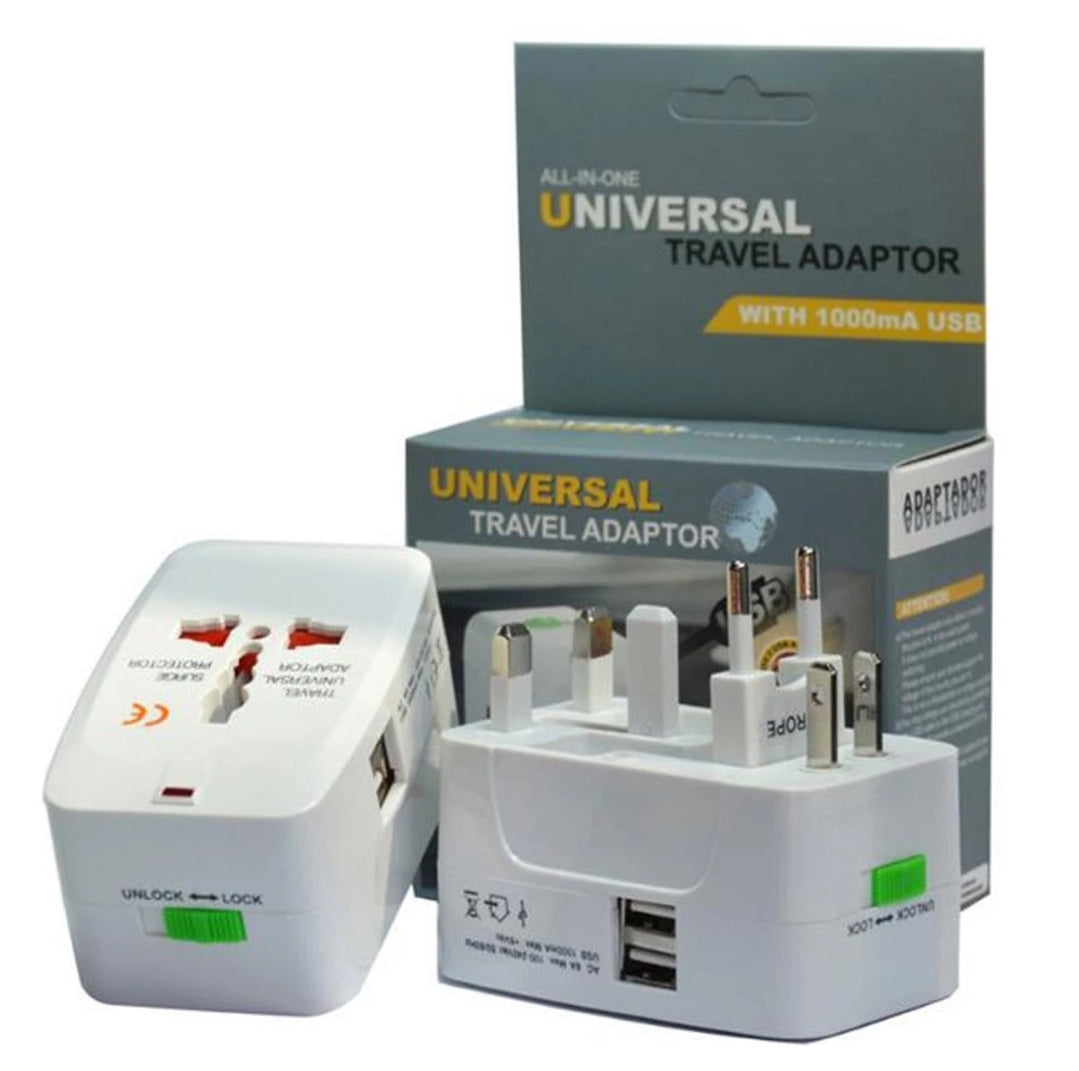 Adaptador Cargador De Viaje Con 2 USB (5V/1A) / 100V/240V-1000W
