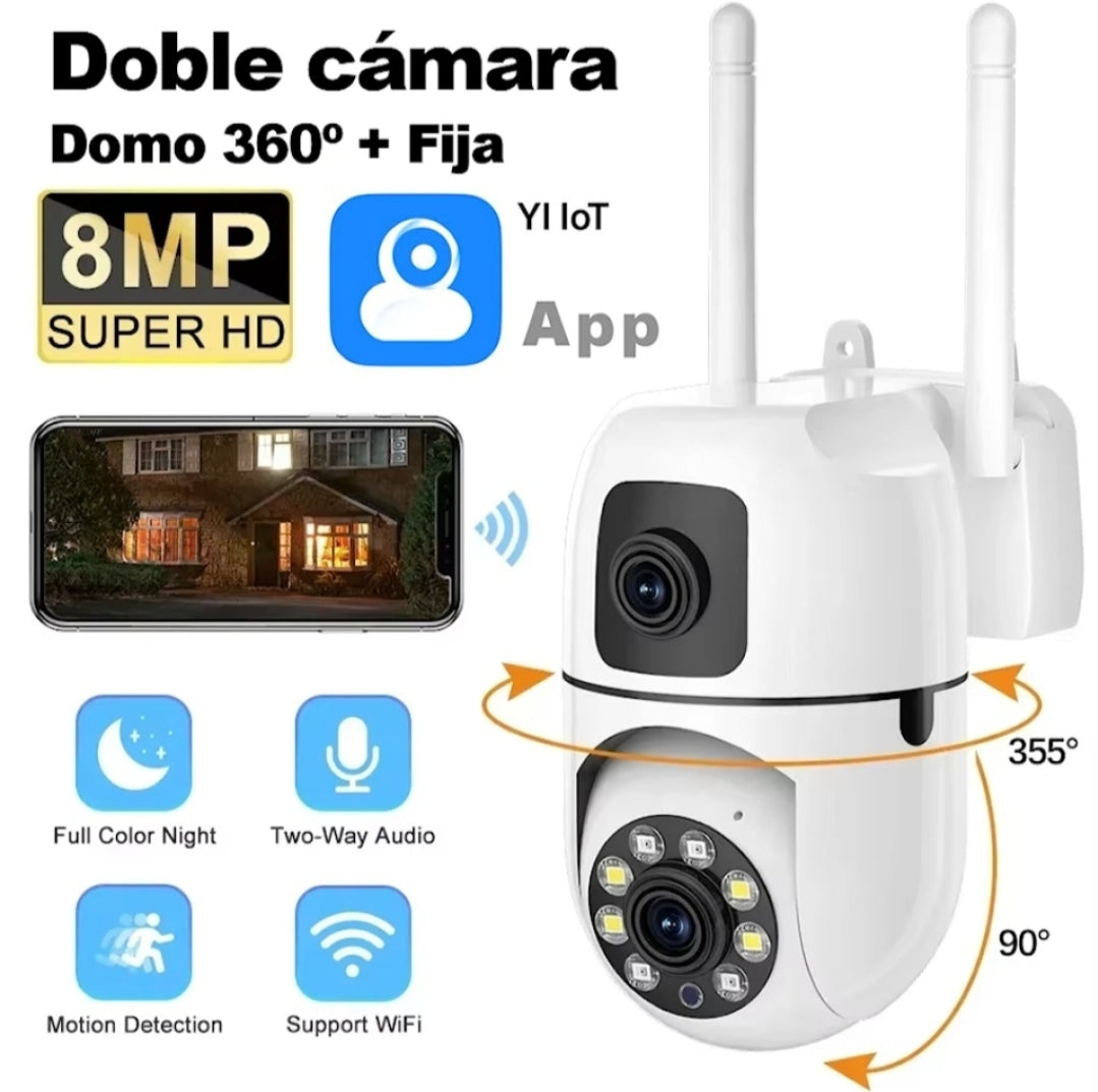 DOBLE CAMARA WIFI DOMO 360 GRADOS VISION NOCTURNA + CAMARA FIJA INALAMBRICA IP IOS ANDROID HD