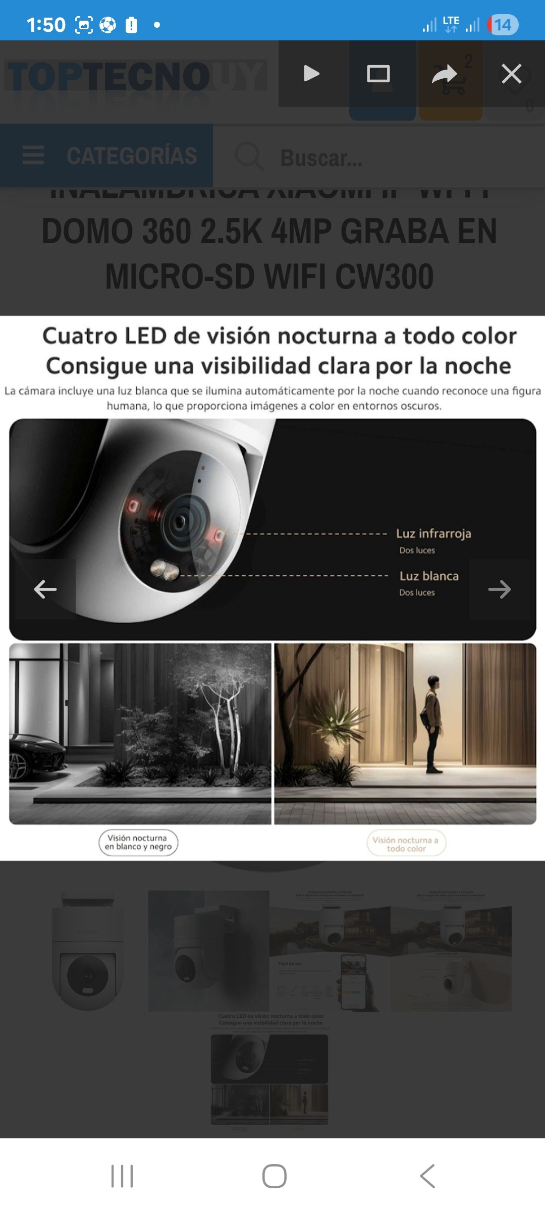 CAMARA EXTERIOR INTERIOR INALAMBRICA XIAOMI IP WI-FI DOMO 360 2.5K 4MP GRABA EN MICRO-SD WIFI CW300