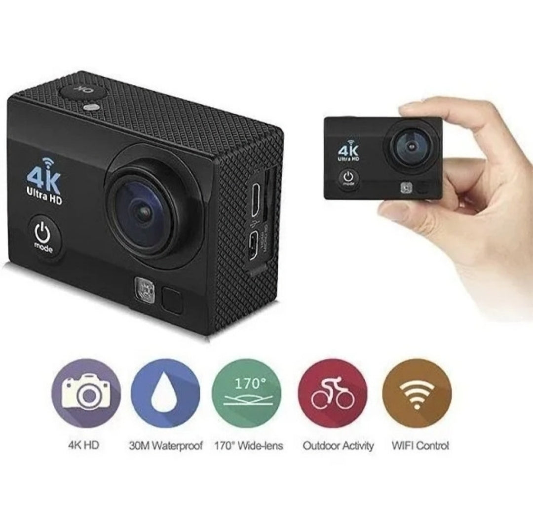 CAMARA ULTRA HD 4K DEPORTES WIFI MICROSD 16MP PIXEL + 7 ACCESORIOS SUMERGIBLE