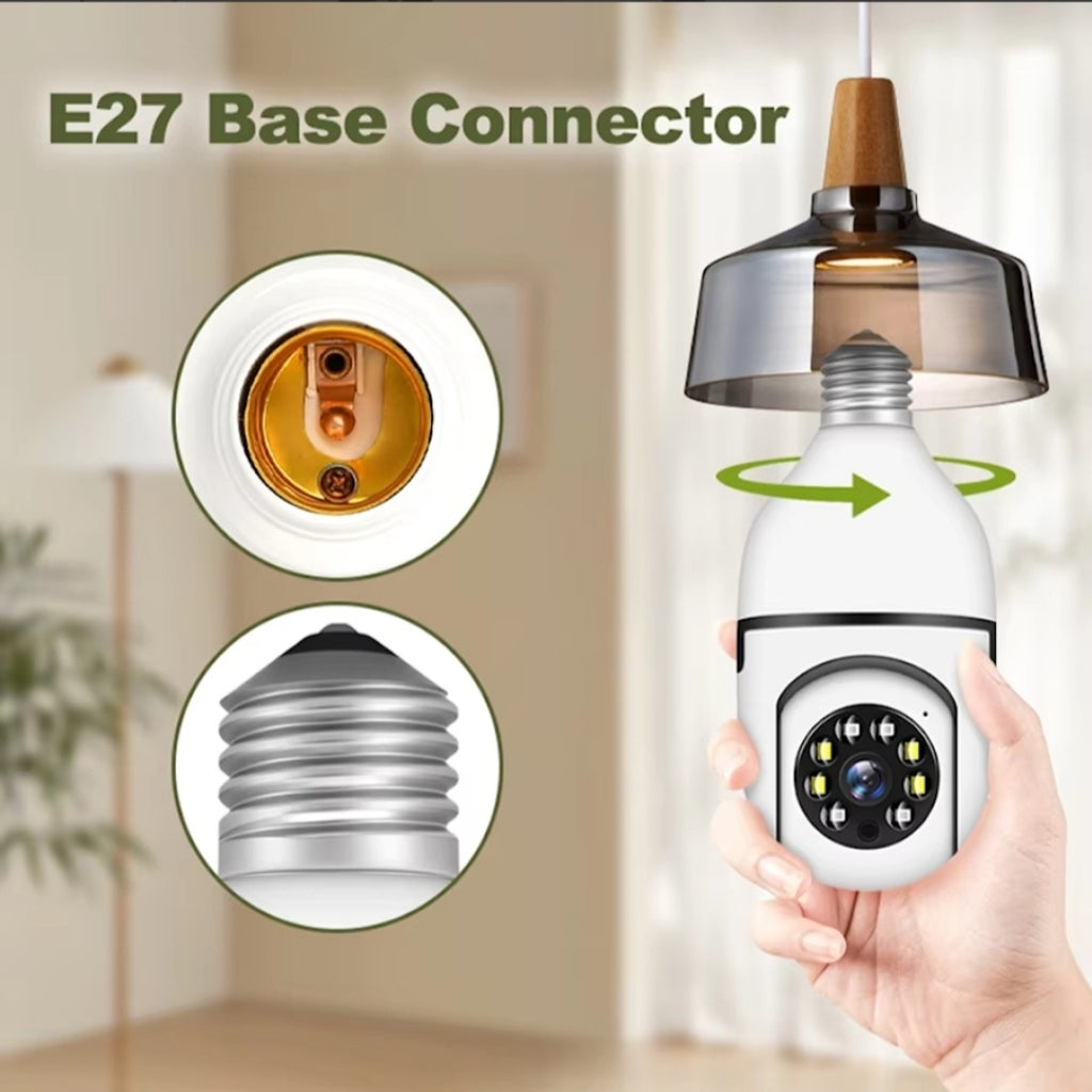 CAMARA WIFI TIPO LAMPARA BOMBITA E27 DE LUZ DOMO INALAMBRICO IP IOS ANDROID 2K HD GIRATORIA