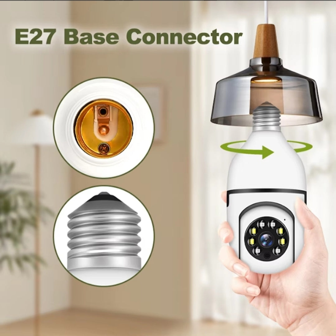 CAMARA WIFI TIPO LAMPARA BOMBITA E27 DE LUZ DOMO INALAMBRICO IP IOS ANDROID 2K HD GIRATORIA
