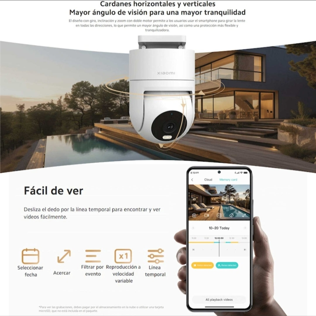 CAMARA EXTERIOR INTERIOR INALAMBRICA XIAOMI IP WI-FI DOMO 360 2.5K 4MP GRABA EN MICRO-SD WIFI CW300
